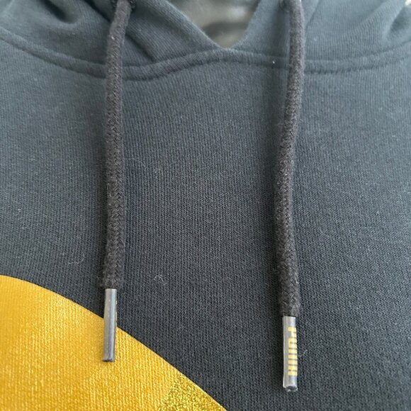 PUMA GLAM OVERSIZED HOODED DRESS XL Black w/ Metallic Gold Logo Sport Casual - Picture 11 of 12